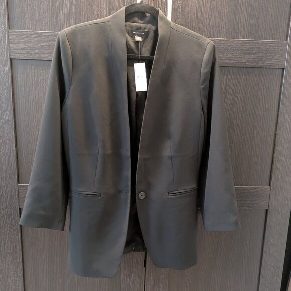 Ann Taylor Blazer The Long Collarless in Fluid Crepe Black Size 10 - Picture 2 of 13